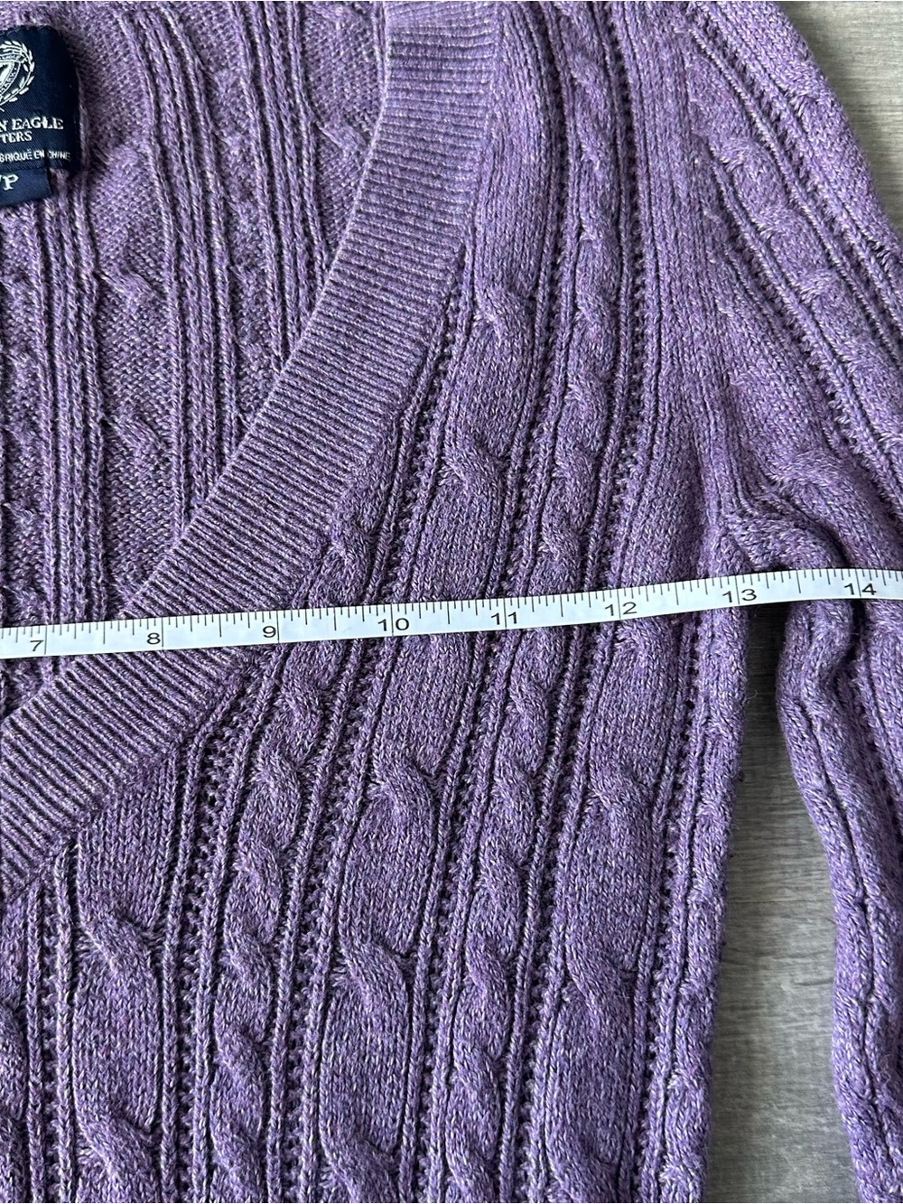 Y2K American Eagle Purple Cable Knit V-Neck Sweater Bella Swan 2000s - Picture 4 of 7